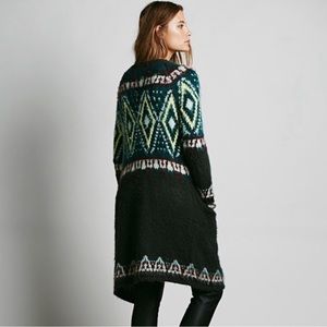 Free People Frosted Fair Isle Cottage Core Mohair Wool Blend Long Cardigan